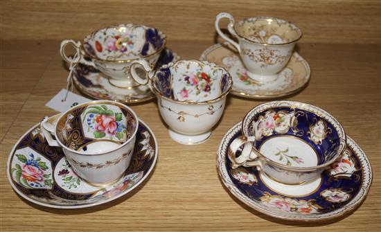 Three Ridgway cups and saucers and a similar trio